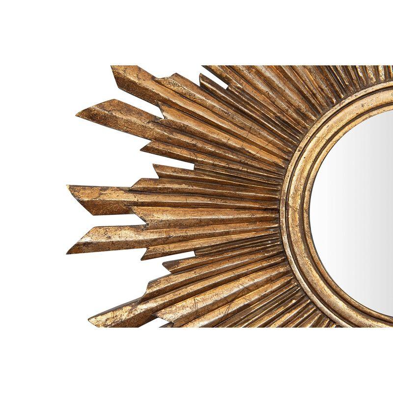 35.5" Round Wood Sunburst Wall Mirror Gold Finish - Storied Home: Eclectic Foyer Accent, MDF Composite