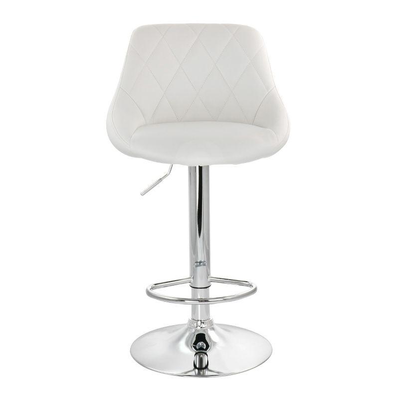 Elama 2 Piece Diamond Stitched Faux Leather Bar Stool in White with Chrome Base  and Adjustable Height