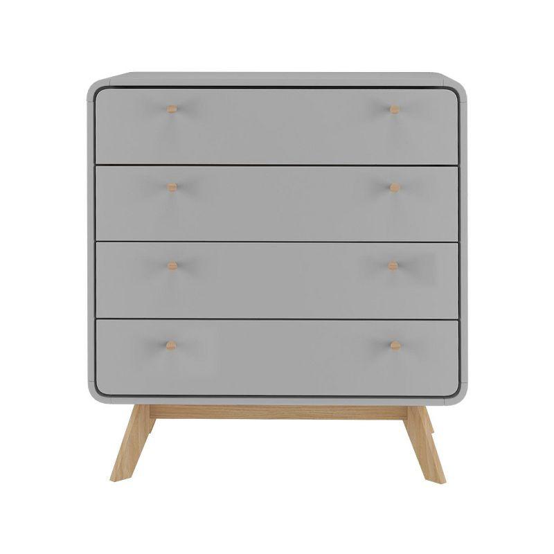 Gray Mid-Century Modern 4-Drawer Dresser with Splayed Legs