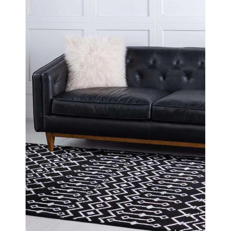 Rectangular Black Trellis Synthetic Easy-Care Stain-Resistant Rug