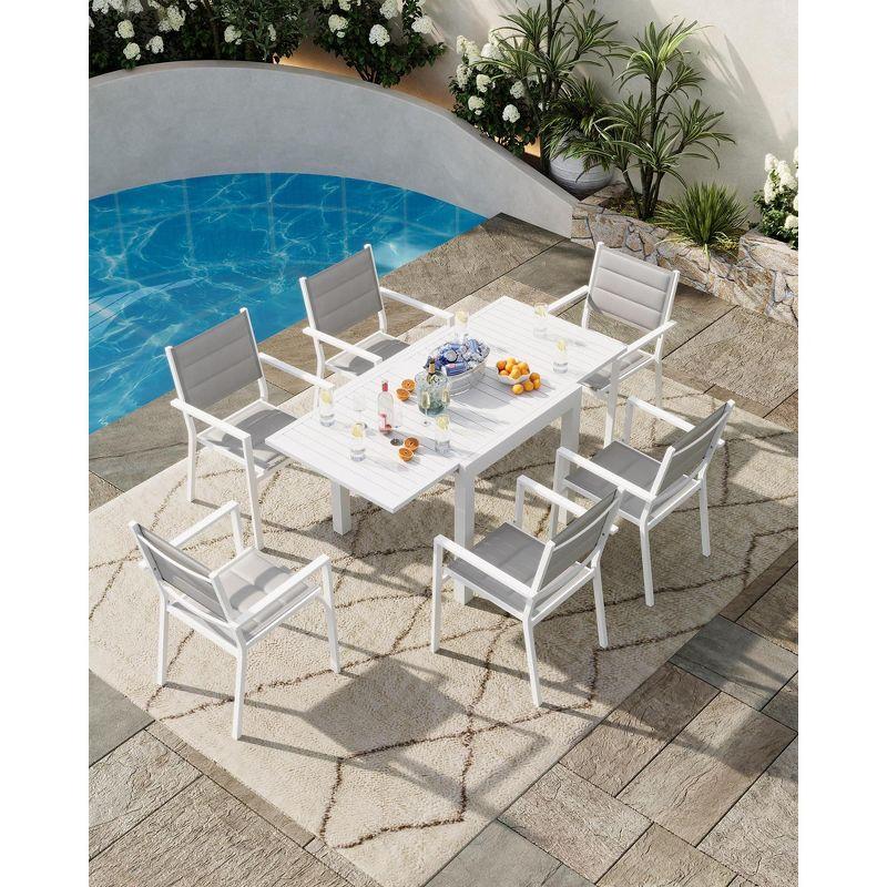 Patio Stackable Chairs Set of 2, Outdoor Aluminum Stacking Dining Chairs with Textilene Fabric for Outdoor, Patio, Deck, Backyard, White