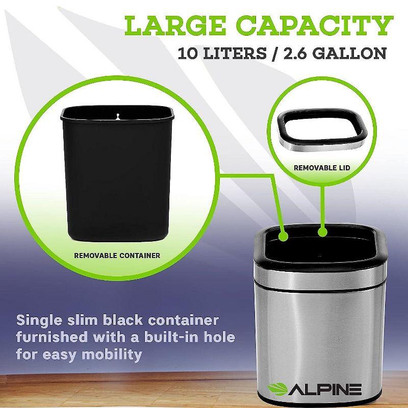 Alpine Industries Stainless Steel Commercial Indoor Trash Can with Liner 2.6 Gallon Open Top