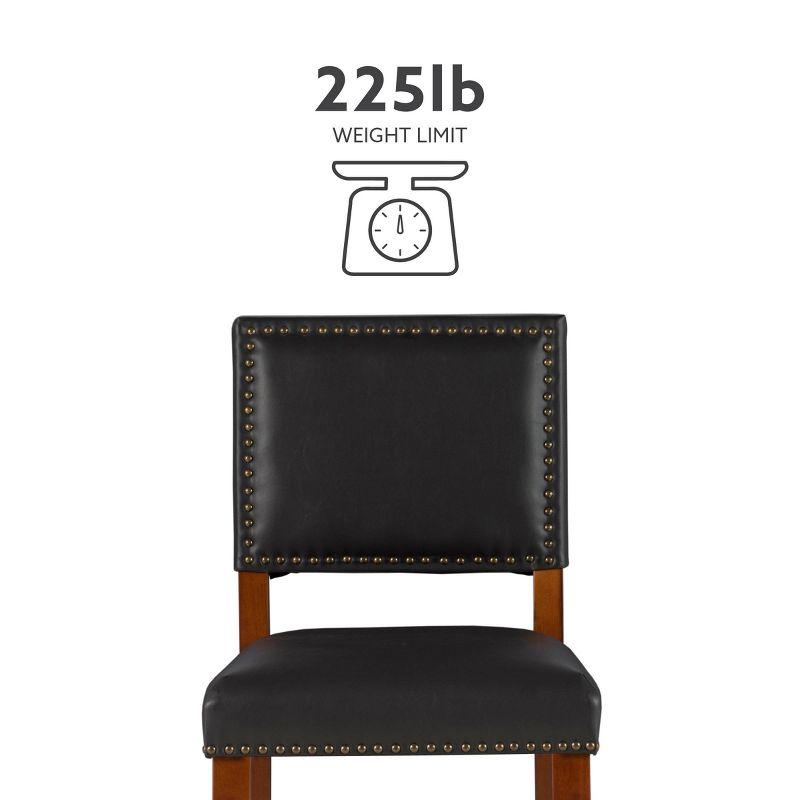 24" Brook Padded Back Faux Leather Nailhead Counter Height Barstool Black - Linon: Cherry-Stained Legs, Footrails