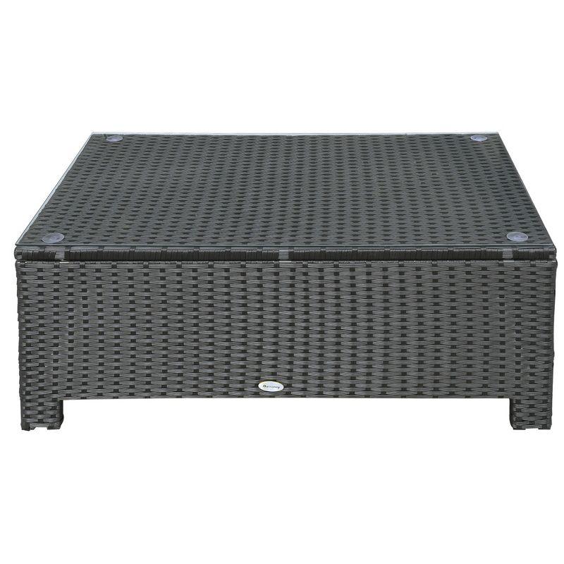 Black PE Rattan Patio Coffee Table with Tempered Glass Top