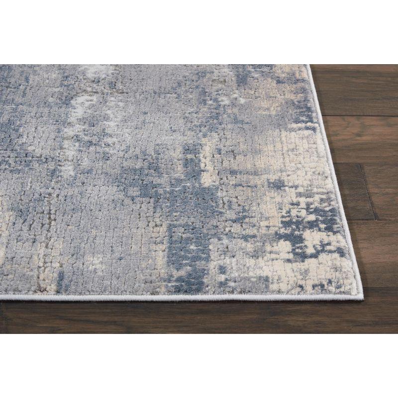 Abstract Grey & Beige Hand-knotted Synthetic Runner Rug