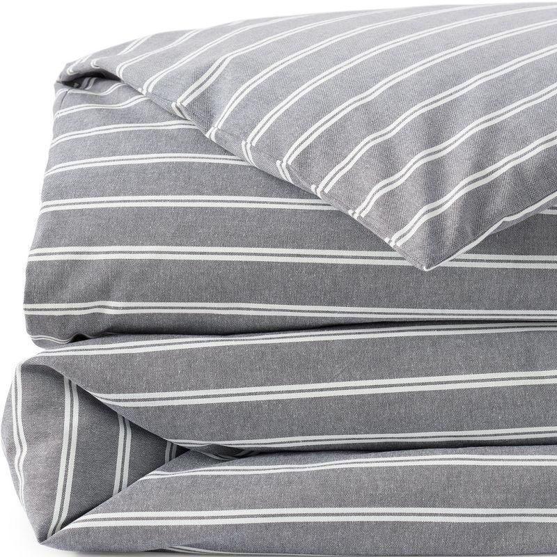 Lands' End Oxford Yarn Dyed Cotton Reversible Duvet Cover - King - Black Slate/Graphite Stripe