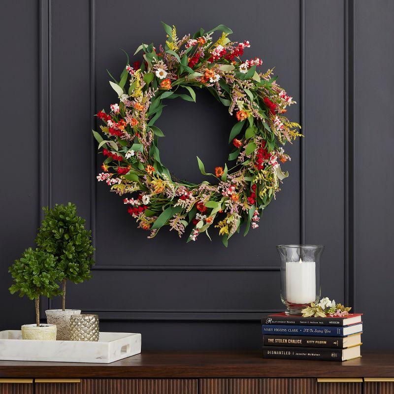 Christmas Raya 26in Wreath, w/ Artificial Narrow Leaf Eucalyptus, Wild Daisy, Larkspur, & Limonium