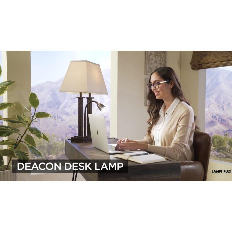 Possini Euro Design Deacon Modern Desk Table Lamp 26" High Bronze with USB and AC Power Outlet in Base LED Reading Light Oatmeal Shade for Office Desk