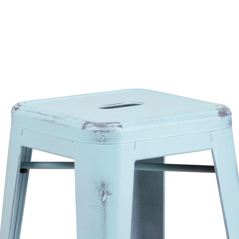 Flash Furniture Commercial Grade 30" High Backless Distressed Green-Blue Metal Indoor-Outdoor Barstool