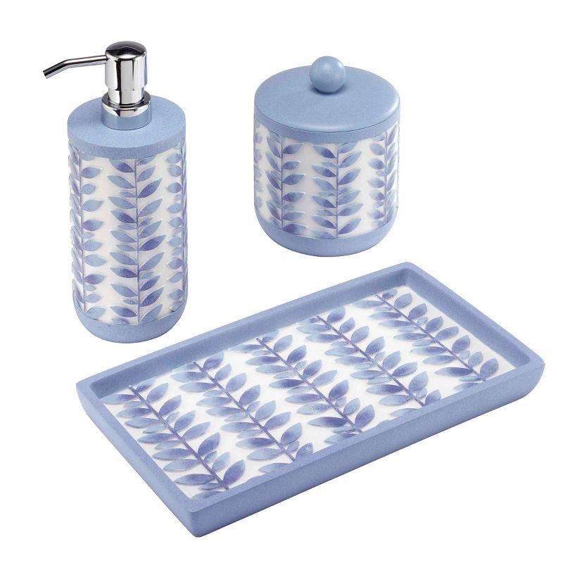 Periwinkle Blue Resin 3-Piece Vanity Set with Leaf Design