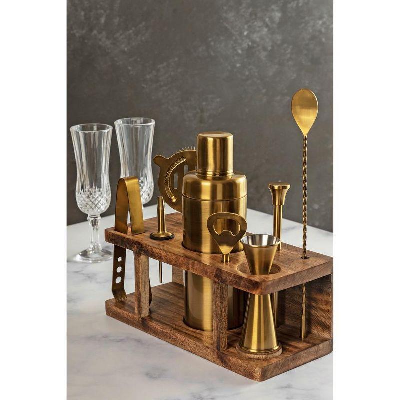 Gold Stainless Steel Bar Tools Set with Wooden Stand