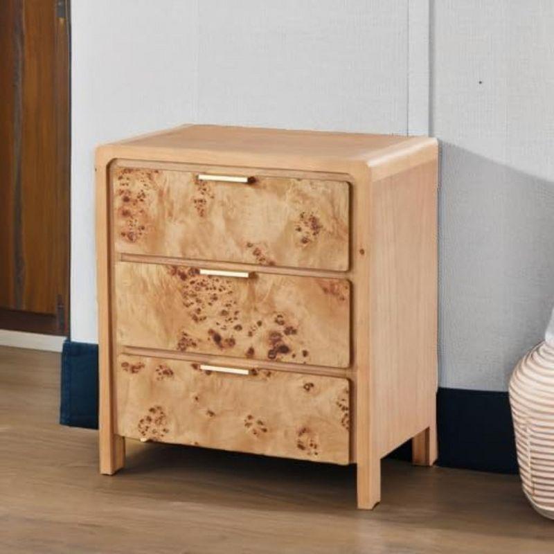 COZAYH Farmhouse 3 Drawer Dresser, Rustic Vintage Nightstand, Home Bedroom Wooden Side Table Burl Finish Vintage Accent, Natural