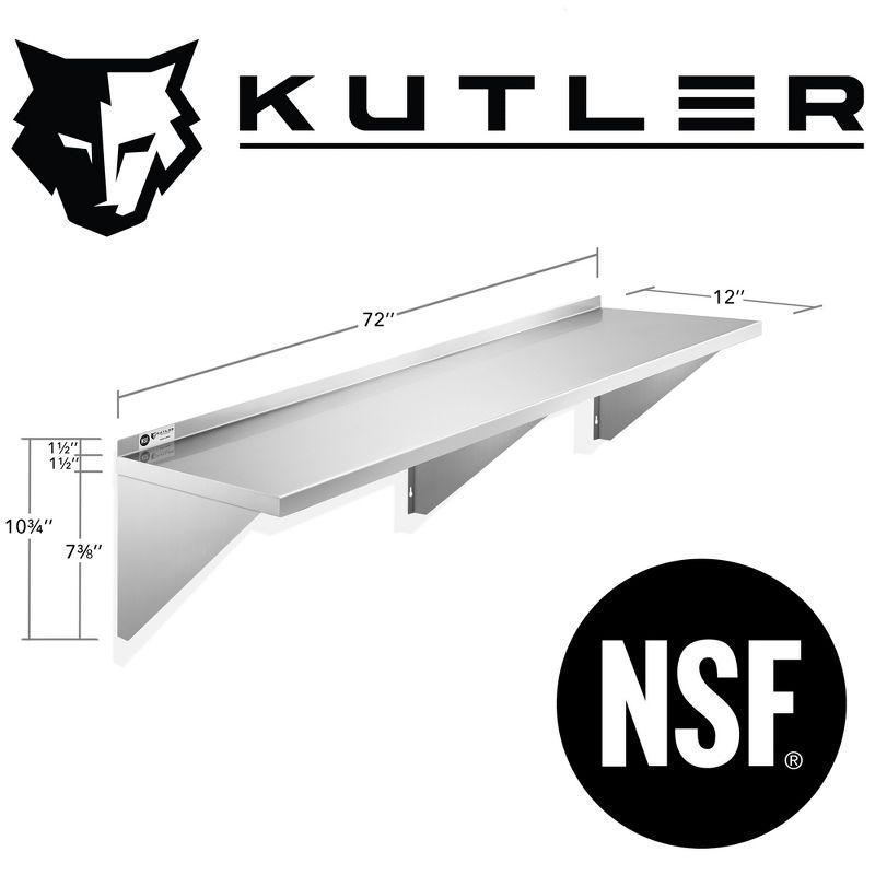 KUTLER Stainless Steel Shelf, NSF Commercial Wall Mount Shelves w/ Backsplash, Floating Metal Mounted Shelving for Restaurant, Kitchen, Home