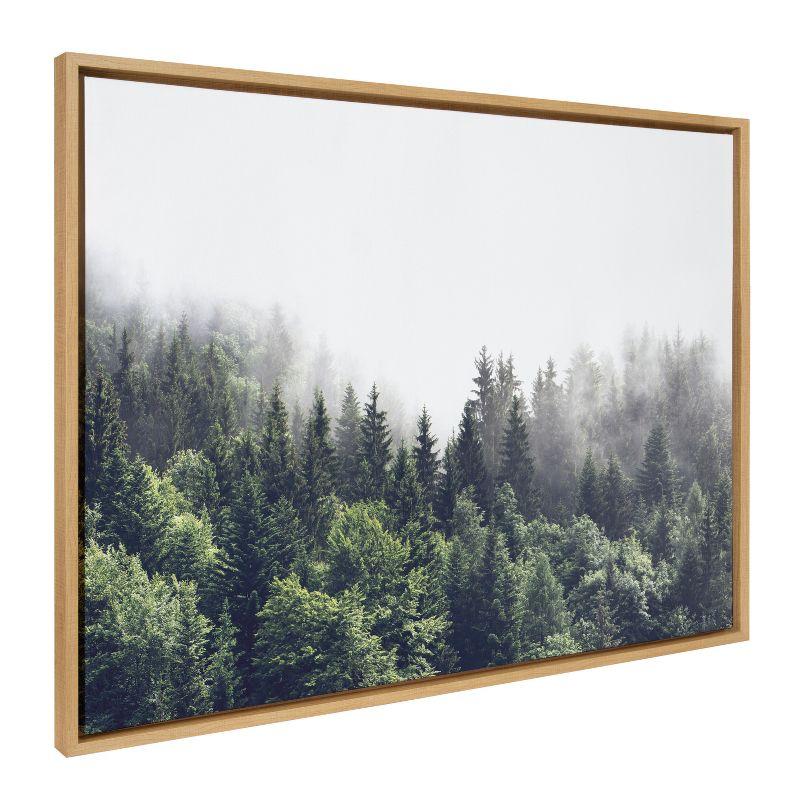 Lush Green Forest on a Foggy Day Canvas Print with Natural Frame