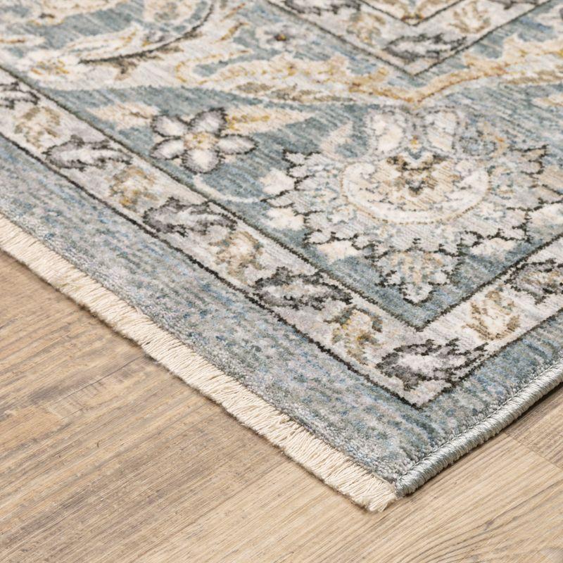 Maharaja Blue and Ivory Synthetic Traditional Area Rug 5'3" x 7'6"