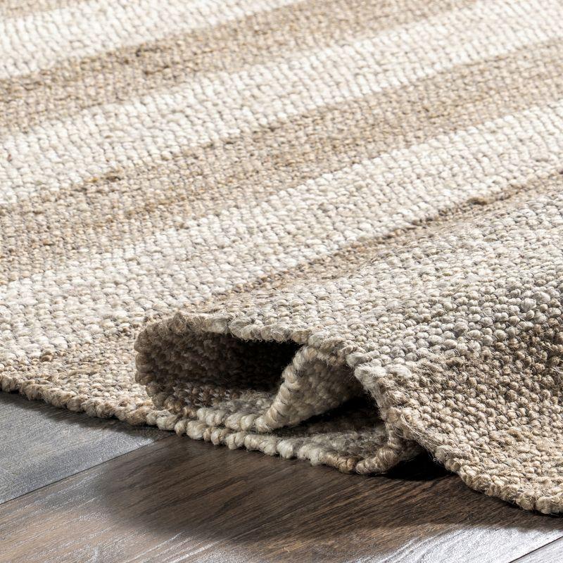 Handwoven Off-White and Stripe Jute Runner Rug, 2'6" x 6'