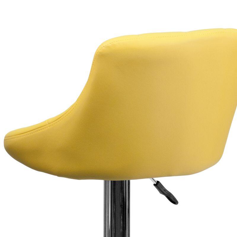 Retro Charm Yellow Vinyl Adjustable Swivel Bar Stool with Chrome Base