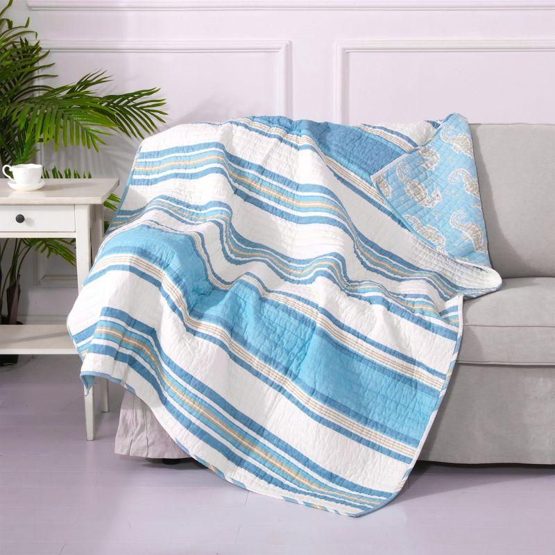 Blue Maui Coastal Reversible Cotton Quilted Throw