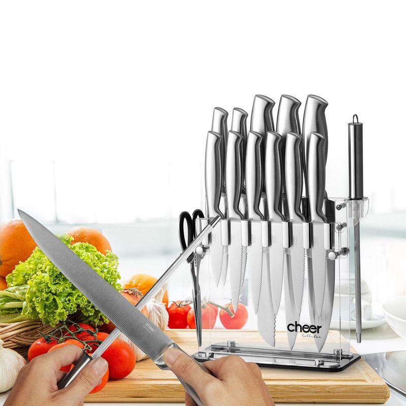 Cheer Collection 14-Piece Stainless Steel Knife Set with Acrylic Stand