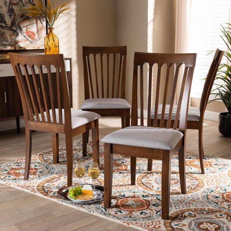 Set of 4 Minette Fabric Upholstered Walnut Dining Chairs - Baxton Studio: Rubberwood, Polyester