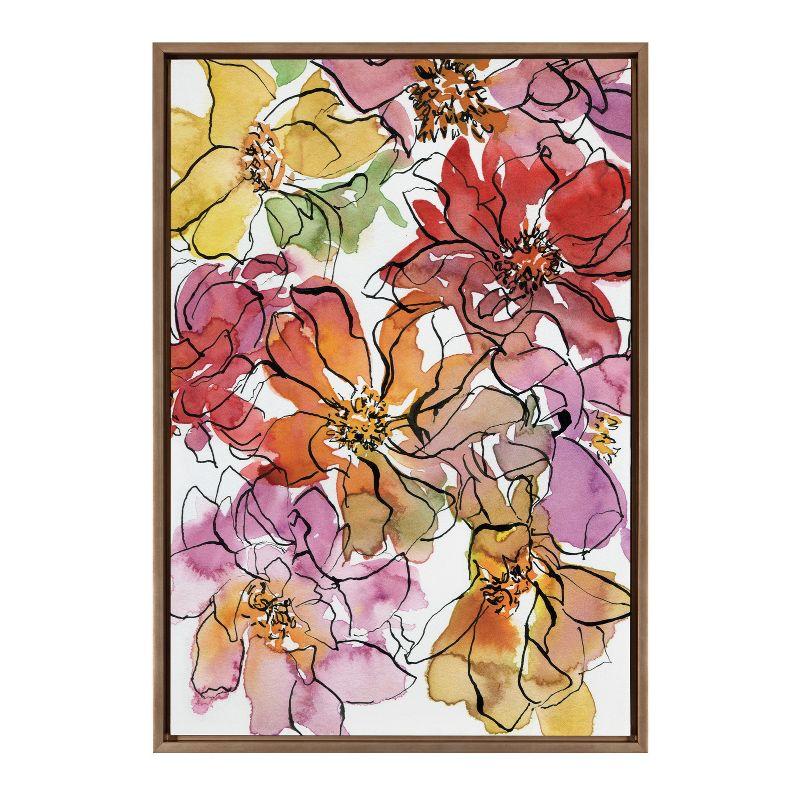 Colorful Floral Print on Canvas with Gold Frame, 23x33