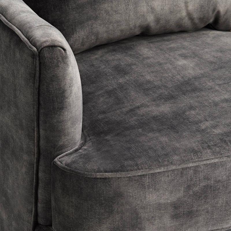 55 Downing Street Austen Charcoal Gray Velvet Tufted Armchair with Pillow