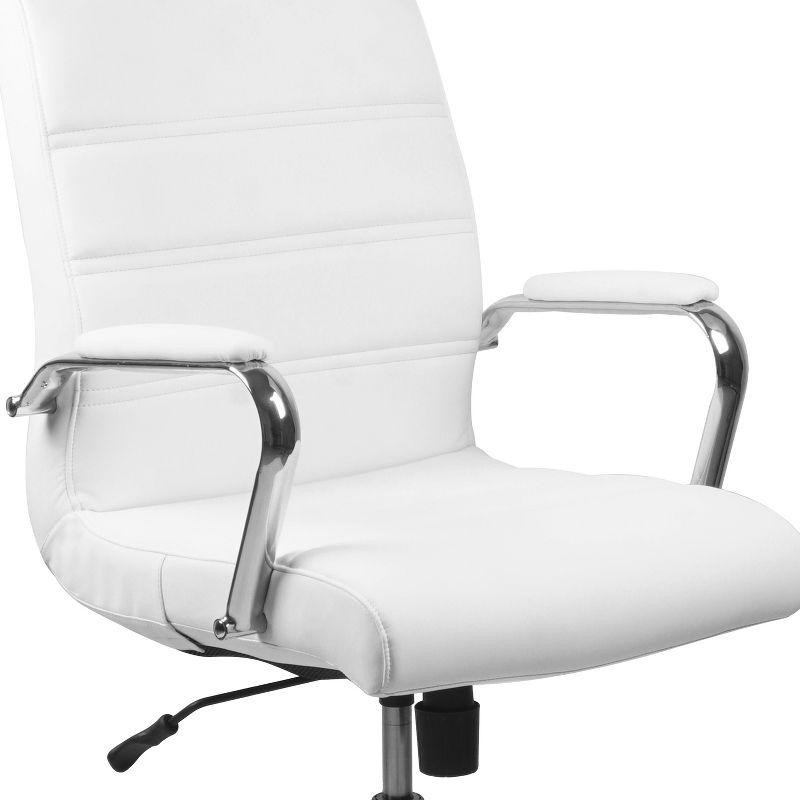 Emma and Oliver Mid-Back White LeatherSoft Executive Swivel Office Chair with Chrome Frame/Arms