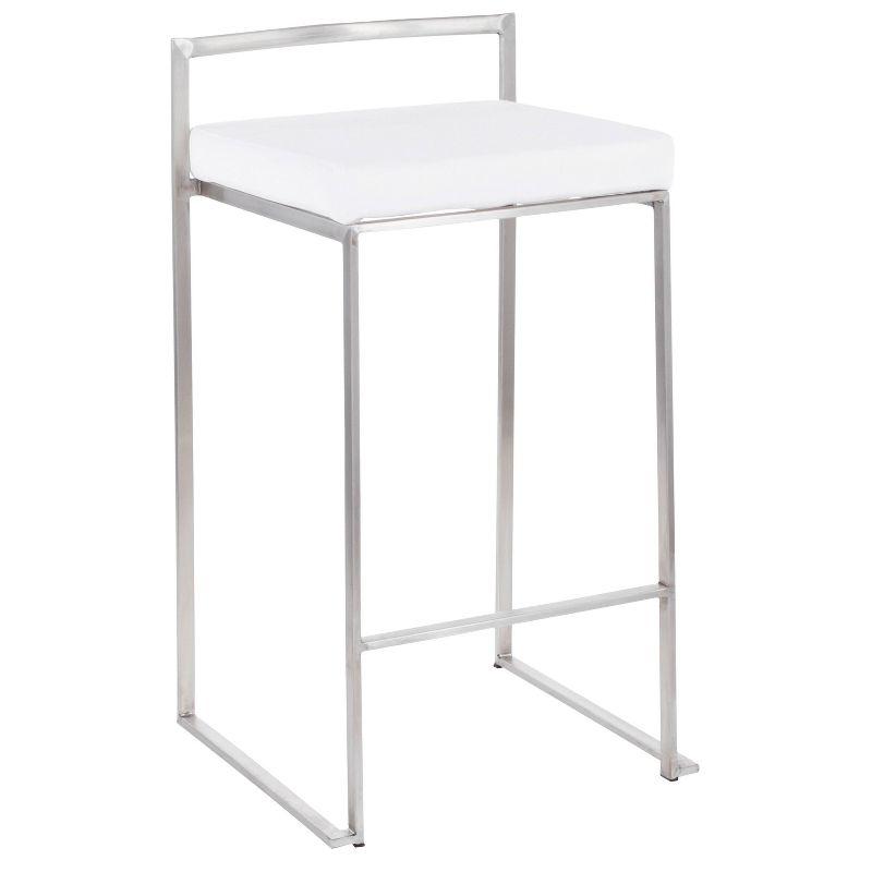 Set of 2 Fuji Contemporary Stackable Barstools White: Velvet Upholstery, 27.75" Seat Height - LumiSource