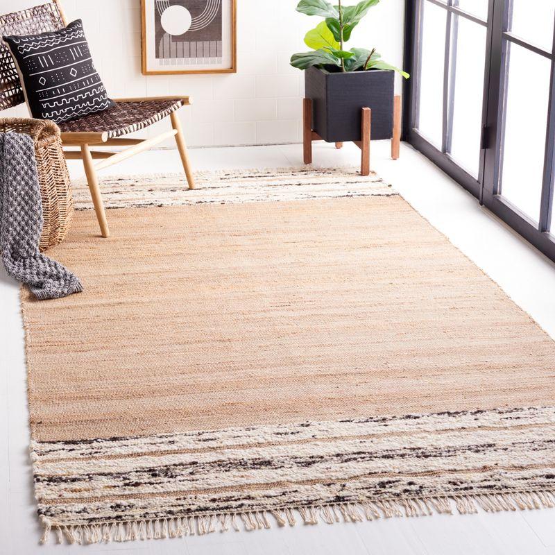 Handmade Black and Natural Wool Flat Woven Area Rug