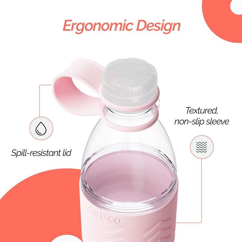 Copco Hydra Sports Water Bottle 20 Ounce Non Slip Sleeve BPA Free Tritan Plastic Reusable - Pink 2510-2298