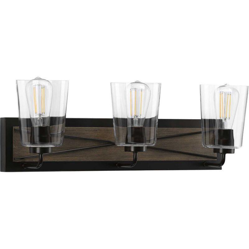 Progress Lighting Briarwood 3-Light Bath Vanity in Antique Bronze with Clear Glass Shades
