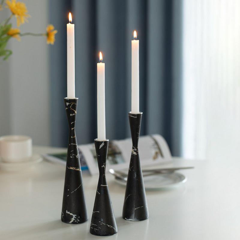 Fabulaxe Decorative Resin Taper Candle Holders, Marble Design Modern Candlesticks