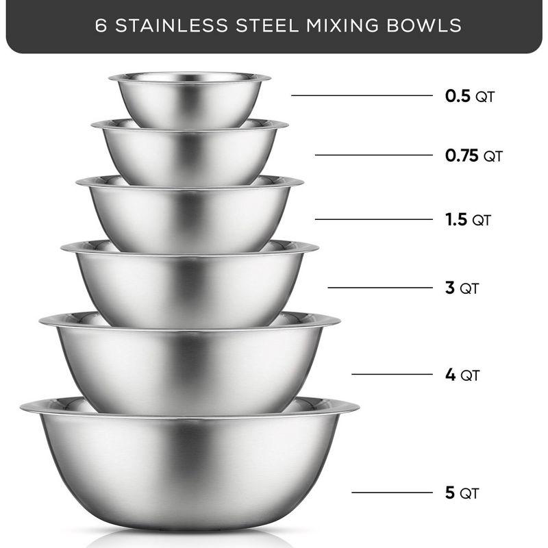 JoyJolt Stainless Steel Food Mixing Bowl Set of 6 Kitchen Mixing Bowls