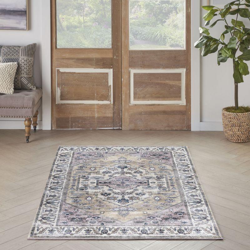 Nourison Washable Brilliance Medallion Indoor Rug Beige Multicolor 4' x 6'