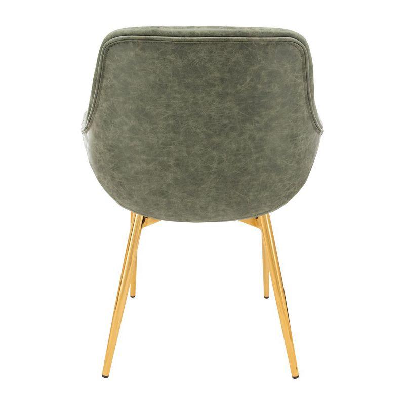 LeisureMod Markley Faux Leather Dining Chair with Arms and Gold Metal Legs, Olive Green