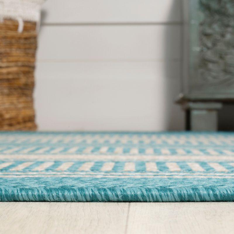 3' x 5' Haynes Modern Double Stripe Indoor/Outdoor Area Rug, Aqua/Beige - JONATHAN Y