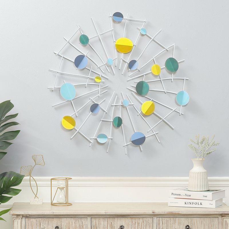 LuxenHome Multi-Color Discs & White Web Metal Abstract Wall Decor