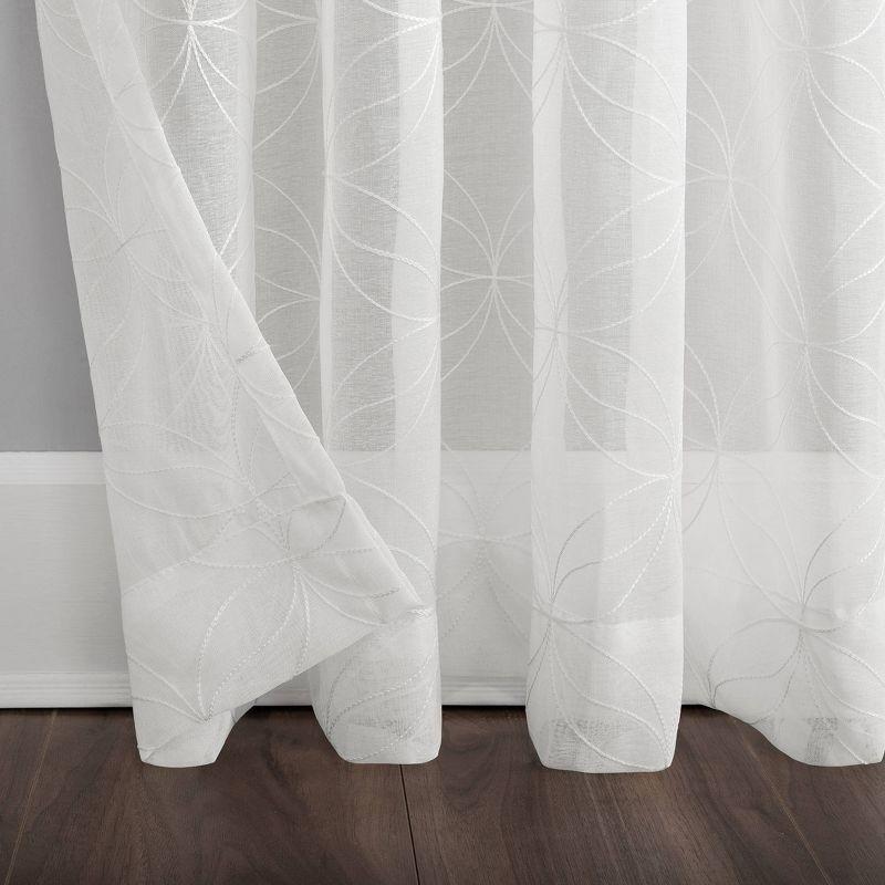 63"x50" Tamaryn Embroidered Trellis Sheer Rod Pocket Curtain Panel Ivory - No. 918: Modern Off-White Polyester Drapery