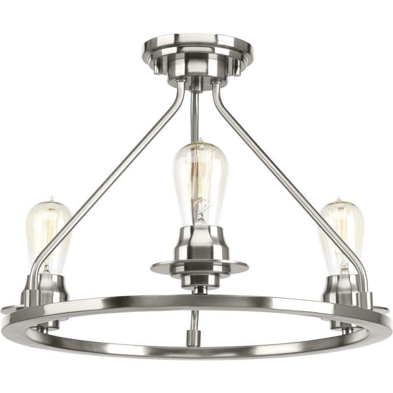 Brushed Nickel 3-Light Semi-Flush Mount with Glass Shades