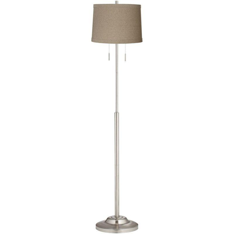 Chic Brushed Nickel 66" Floor Lamp with Natural Linen Shade