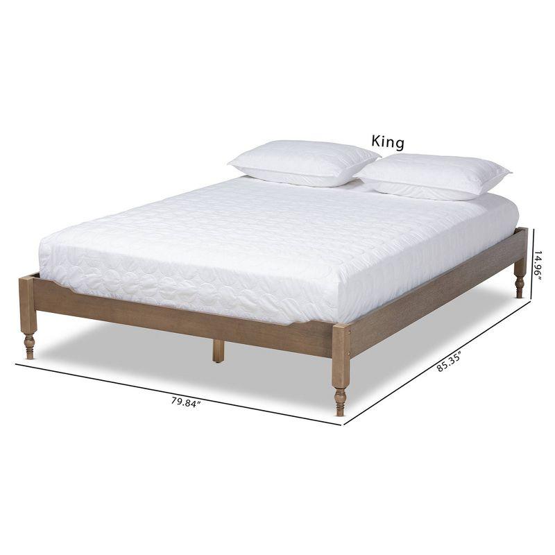 Queen Laure French Bohemian Wood Platform Bed Frame Weathered Gray - Baxton Studio: Ash Walnut Finish, No Box Spring Required