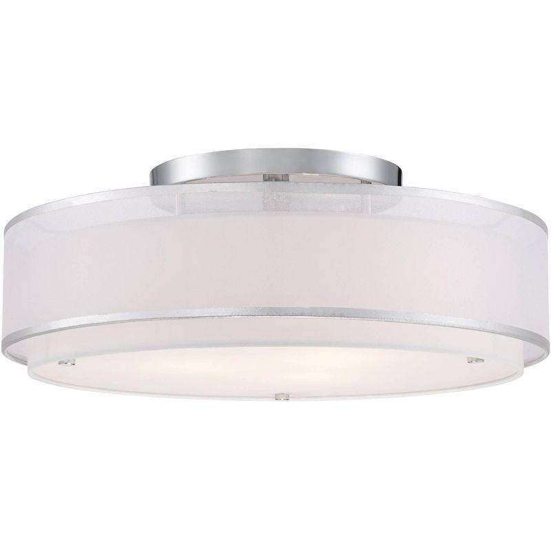 Elegant Chrome 22" Semi-Flushmount Ceiling Light with Double Drum Shade