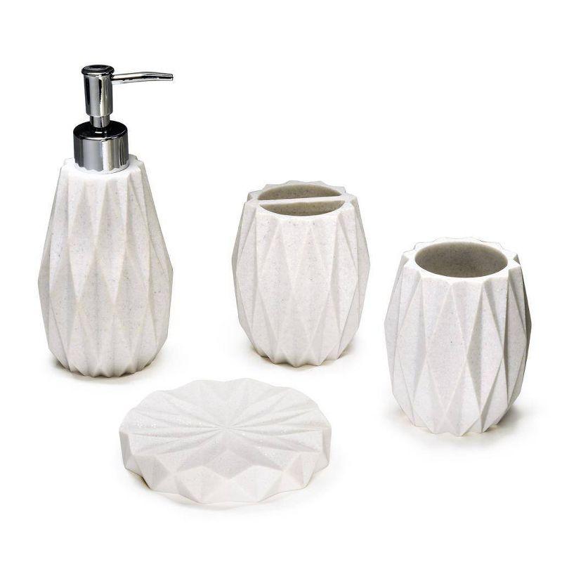 White Diamond Pattern Polyresin 4-Piece Bath Accessory Set