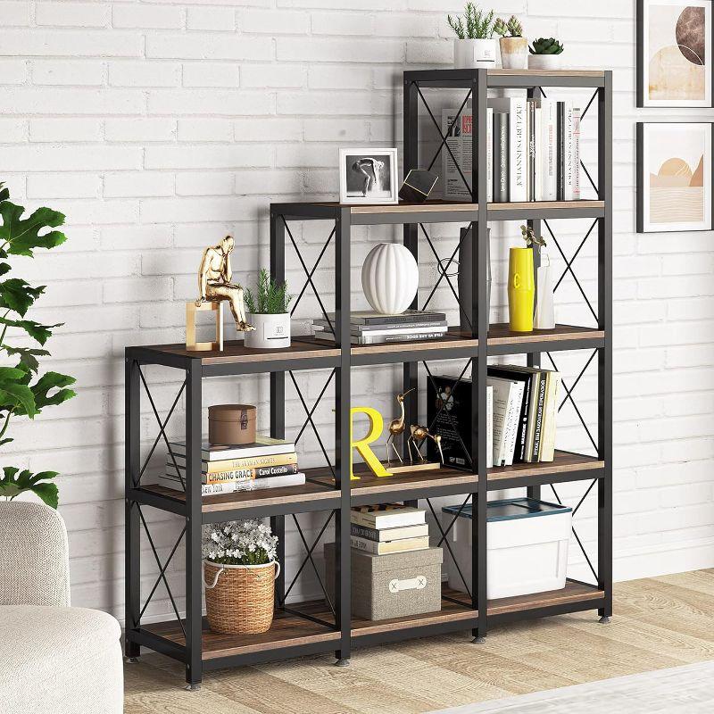 Hommoo Ladder Bookshelf, 12 Shelves Industrial Bookcase