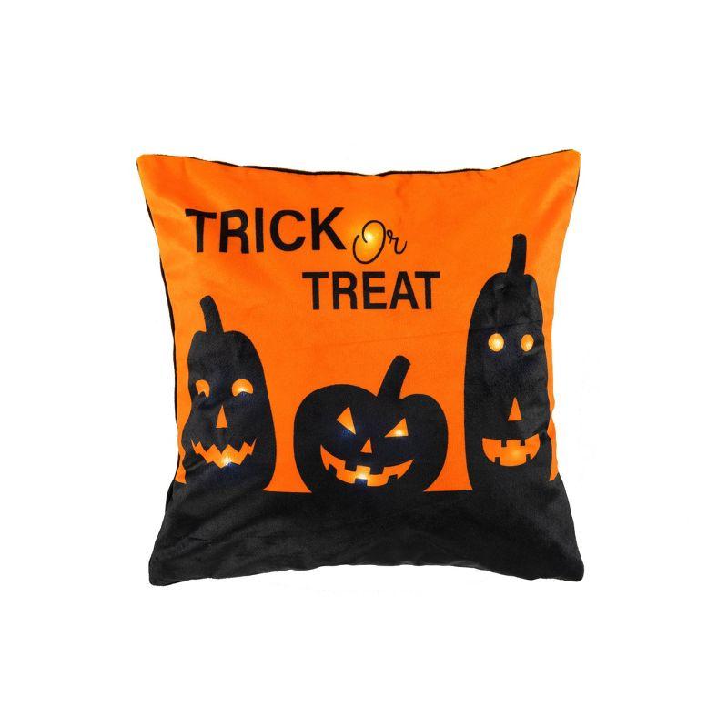 12"x12" Orange and Black LED Halloween Pumpkin Pillow