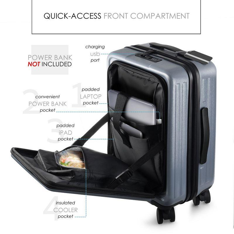 TravelArim 22" Airline Approved Hard-shell Carry On Luggage with Attachable Cosmetic Case - Gray