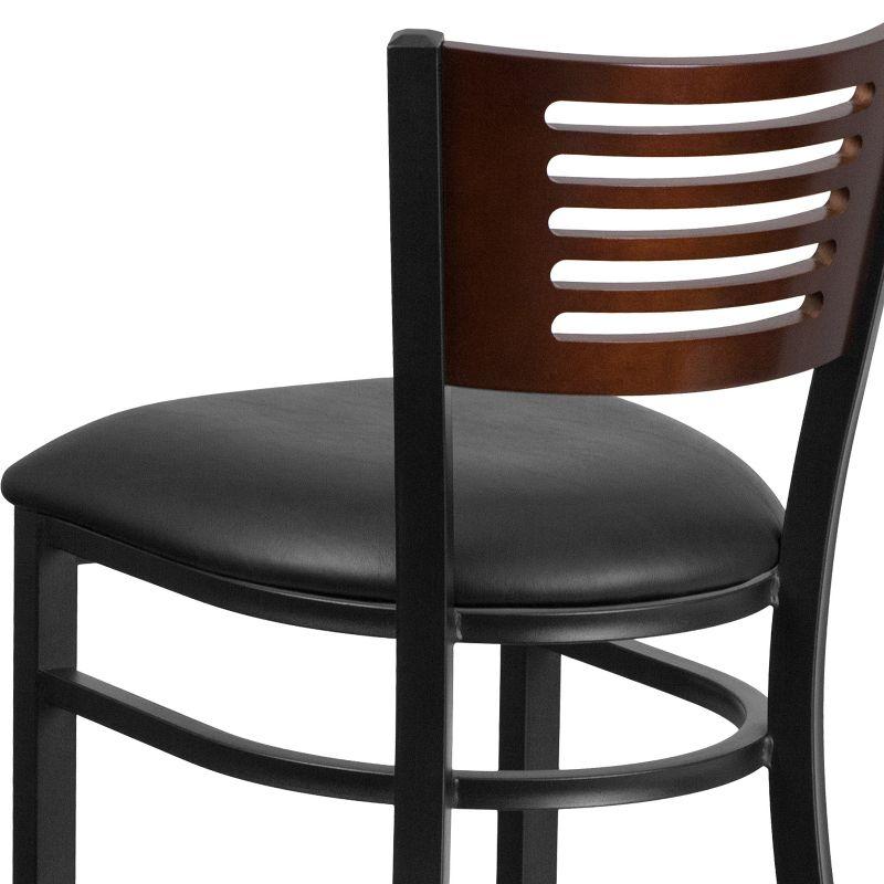 Flash Furniture HERCULES Series Black Slat Back Metal Restaurant Barstool - Walnut Wood Back, Black Vinyl Seat