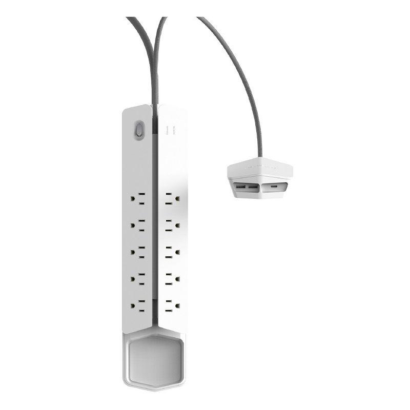 Monster Power Center Vertex XL Surge Protector with 10 AC Outlets, 3-Port USB Hub, & 6 ft Cord (White)