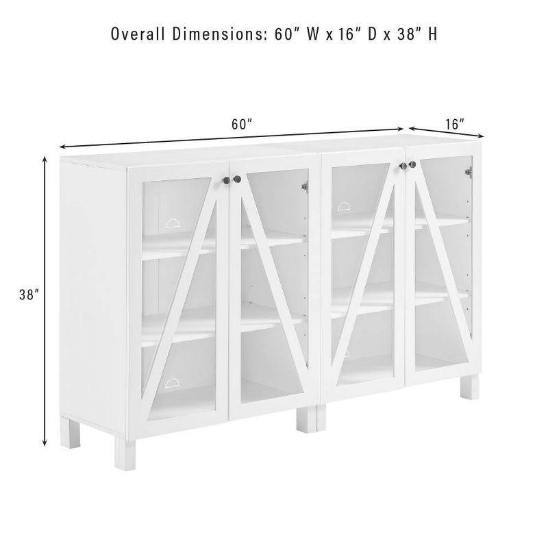 Crosley 60" Cassai 2pc Media Sideboard Cabinet: Glass Doors, Adjustable Shelves, Cable Management