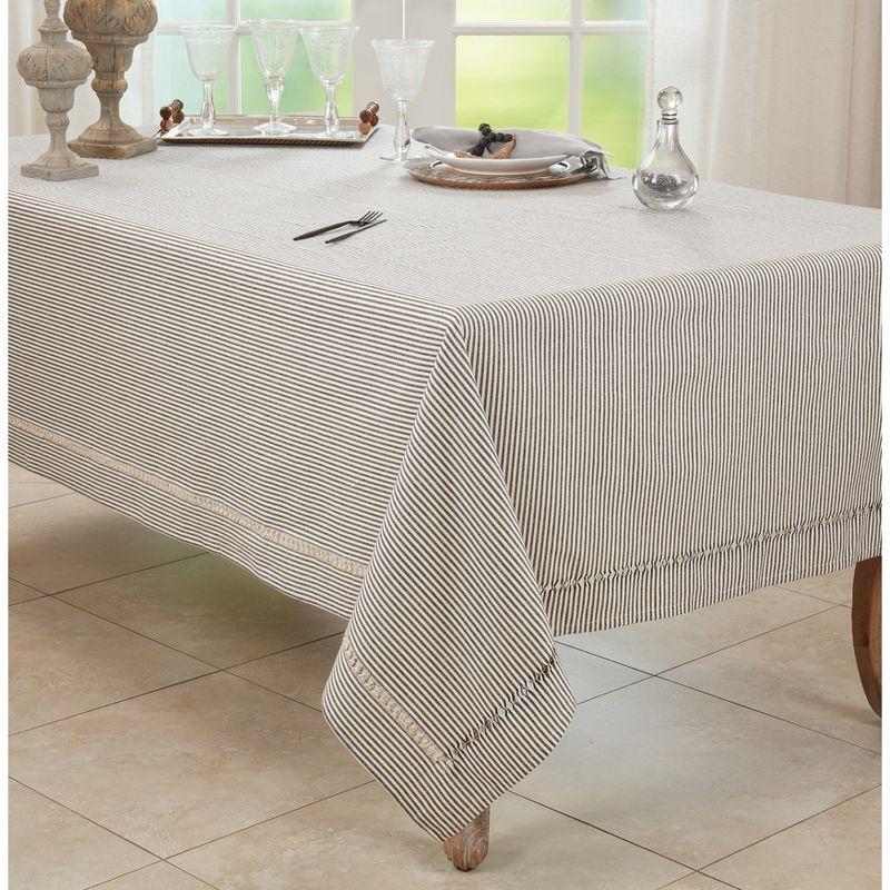 Black and White Striped Cotton Hemstitch Tablecloth